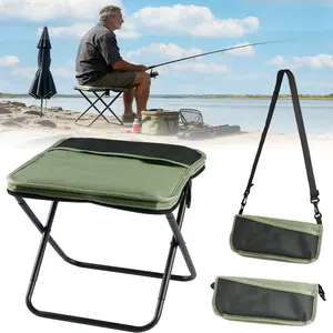Compact Portable Folding Camping Stool with Mesh Storage Pocket, Easy Carry Foldable Seat for Outdoor Fishing Picnic Beach