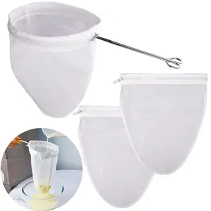 Ultra Fine Mesh Strainer Bags, Reusable Mesh Filter Bags with Stainless Steel Handle Frame for Filter NutMilk, Coffee, Milk, Butter