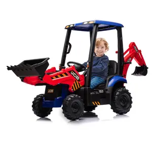 GAOMON Red Hetoy 4 In 1 Ride On Excavator And Bulldozer Electric Construction Vehicle With Remote Control Adjustable Seat And Durable Wheels Red