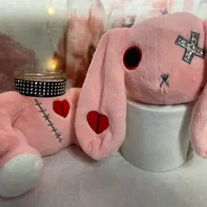 Bedazzled Gothic Bunny Plush Stash jar, Animal Doll Stuffed Toy, Mason Jar 8oz