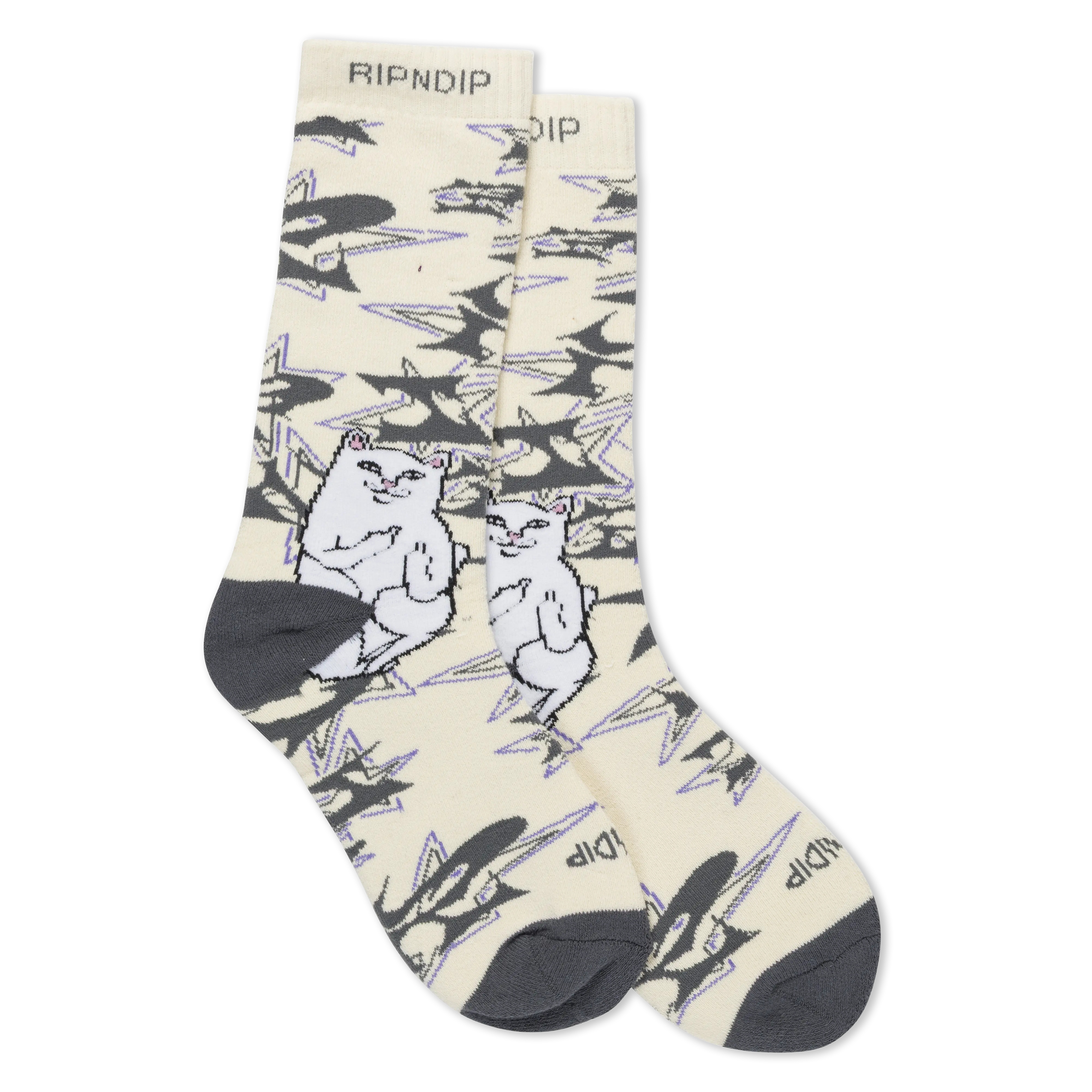 Men's Mid-Calf Cotton-Polyester Blend Novelty Crew Socks, Funny Cat Skeleton Graphic Print, for Casual Wear