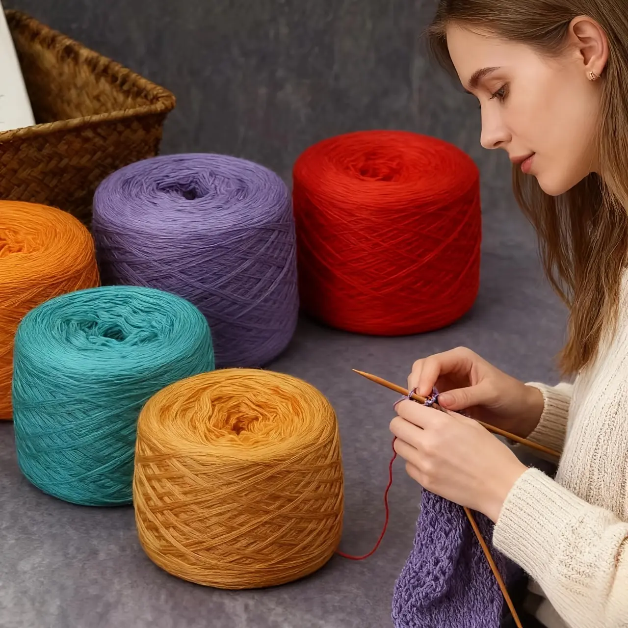Warm Beige Multi-Ply Knitting Yarn (4pcs, 1000g) - Consistent Thickness, Delicate Soft Bright Colors, Uniform Gauge, Keep Cozy, Ideal for Knitting/Crochet Sweaters, Shawls, Bags, Shoes, Suitable for Beginners