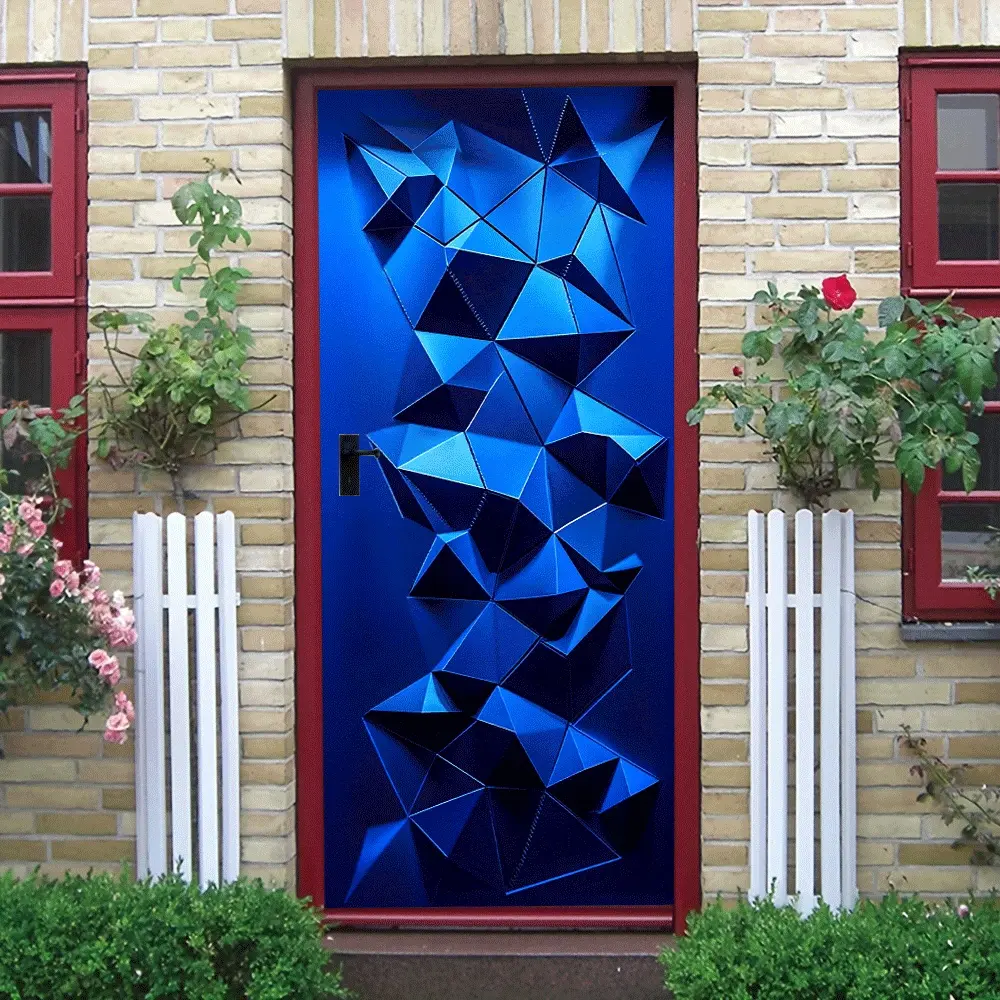 2pcs Geometric Wall Stickers Modern Art Decor Self Adhesive PVC Blue Gradient Abstract Mural for Living Room Bedroom Office Home Decoration Creative Diamond Triangle Pattern Removable Waterproof Wall De