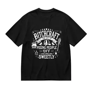 "Bitchcraft: The Art of Pissing People Off" Funny Witch T-Shirt, Sarcastic Halloween Humor Tee, Casual Cotton Top For Women"Bitchcraft: The Art of Pissing People Off" Funny Witch T-Shirt, Sarcastic Halloween Humor Tee, Casual Cotton Top For Women