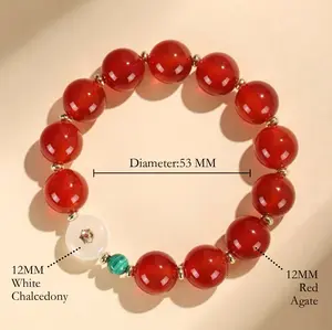Lucky Crimson: Red Agate Peace Buckle Malachite Bracelet
