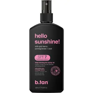 b.tan SPF 7 Tanning Oil | Hello Sunshine - Deep Suntan Dry Spray, Best Outdoor Browning Body Mist, Packed with Moisturizing Goji Berry, Pomegranate + Acai, Austrailian Brand, 8 Fl Oz