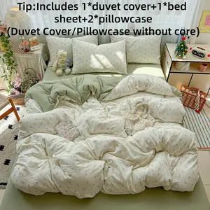 Double Layer Gauze Four-Piece Bed Set, Soft Bedding Sets, Lightweight and Breathable Fabric for Sensitive Skin, Softens with Each Wash, Perfect for Year-Round Use and Gift Giving