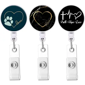 Retractable Badge Reel Cute Badge Holder with  Clip Nurse Name Decorative Badge Reels on ID Card Holders for Teacher, Student, Office Worker(Floral A 3Pack)