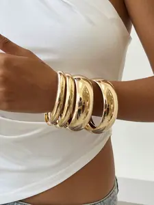 Women's Vintage Punk Style Thick Bracelets Set, Stackable Bracelets, Retro Simple Design, Perfect for Daily Wear, Eternal Beauty Accessory, Punk Aesthetic