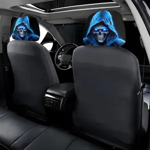 Blue Ghost Skull Car Headrest Covers, All-Weather Comfort, Personalized Seat Protection, Four Seasons Use, Halloween & Christmas Decorations, Car Seats Covers