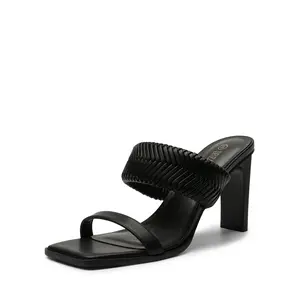 DREAM PAIRS Women's Square Toe Heels for Women Braided Open Toe Two Strap Slip on Heels Chunky Mules Sandals Party Wedding Dress Dating Pumps Shoes