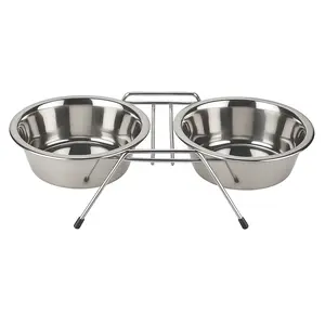 Short Double Diner (Bulk Pack) – Stainless Steel Dual Pet Feeding Bowls by Advance Pets Products