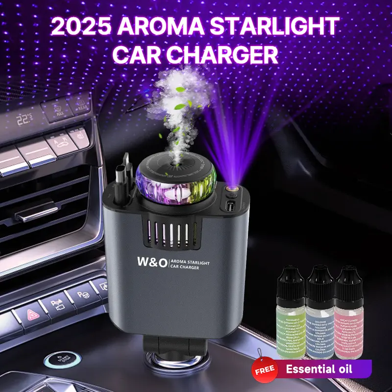 Starlight Retractable Car Charger with Aromatherapy, 5 in 1 Fast Charging 66W Car Phone Charger Adapter, USB C Car Accessories Compatible with iPhone 16/15/14/13/12/11 and Android