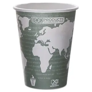 212 MAIN 12oz Disposable Leak-Proof World Art Design Plant-Based Renewable Resource Hot Cups - Disposable Tableware, Green, 1000-Ctn, Eco-Friendly Home & Party Supplies (EPBHC12WA)