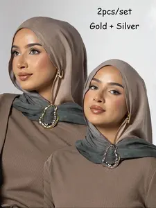 Women's Fashionable Hijab Clips Set, Gold & Silver Color Design, Durable Accessory for Daily Wear