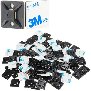 500 PCS 3/4 inch Black Self Adhesive Cable Zip Tie Mounts for Wire Cable Management Organizer Squares HS-101S
