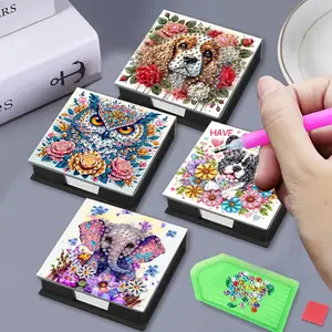 1 Diamond Art 5D Painting set storage box with cartoon animal patterns. This DIY note-taking box can be used to store notes and as a decoration. It comes with 150 signature sheets and is for daily recording of ideas, matters, etc, Diamond Painting Kits