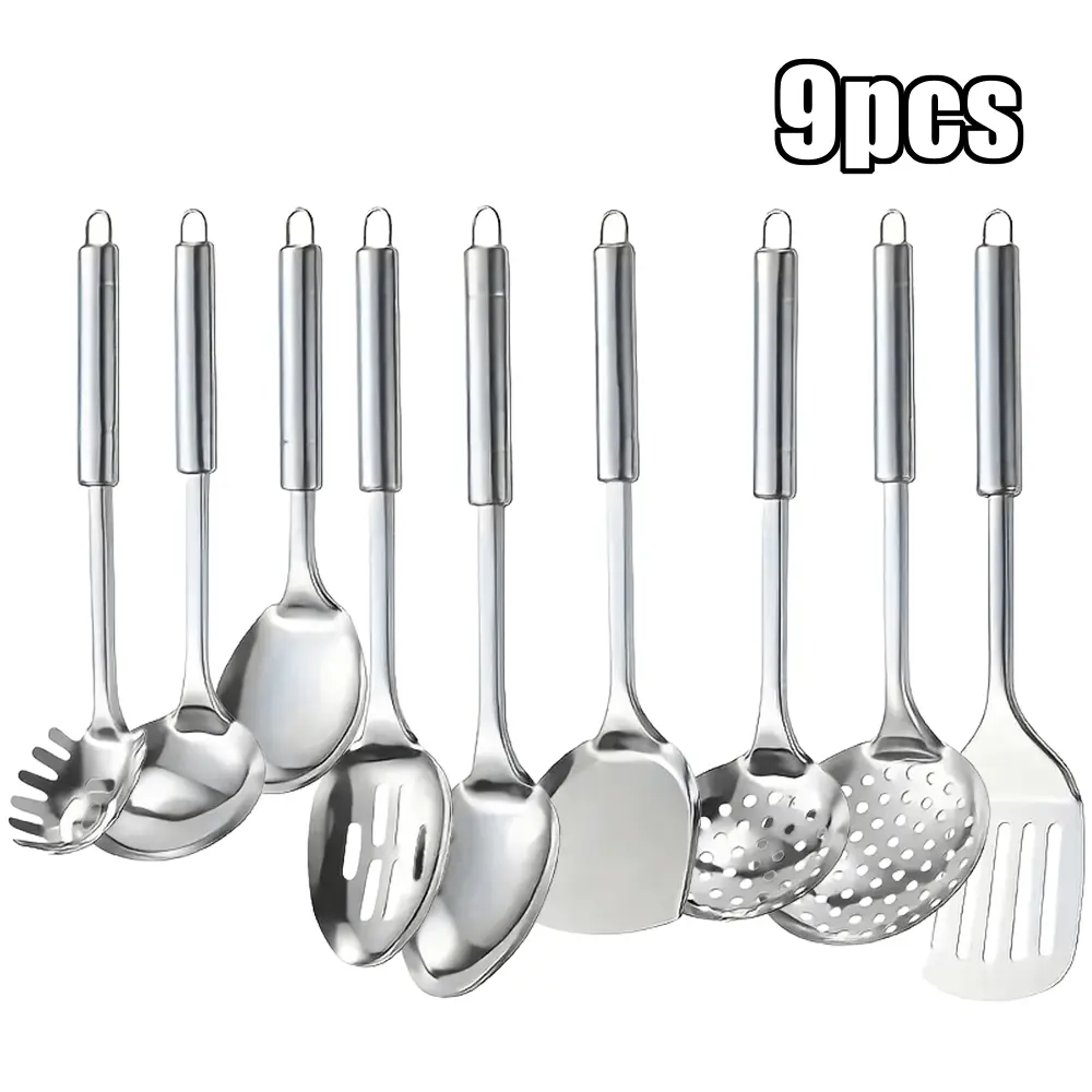 9Pcs Heavy-Duty 18/8 Stainless Steel Metallic Cookware Set - Portable Anti-Stick Pot & Pan Kit for Outdoor Camping, Hiking, Backpacking - Easy Clean, Rust-Proof Kitchenware