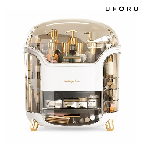 UFORU Large Capacity Rectangular Single-Unit Makeup Organizer - HIPS Plastic Compartment Box, Waterproof Dustproof Multipurpose Interior Organizer, Flush-Wipe Clean Containers for Organizing Countertop (Bedroom, Bathroom)