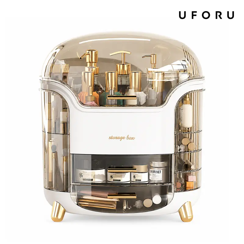 UFORU Large Capacity Rectangular Single-Unit Makeup Organizer - HIPS Plastic Compartment Box, Waterproof Dustproof Multipurpose Interior Organizer, Flush-Wipe Clean Containers for Organizing Countertop (Bedroom, Bathroom)