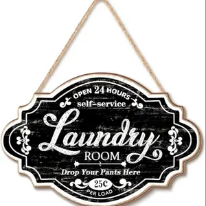 Vintage Wooden Laundry Room Wall Sign, Farmhouse Country Bathroom Art Decor, Multicolor, 30.48x20.38x0.59 Cm, Home Decoration