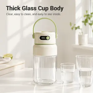 34 oz Portable Blender Cup with Digital Display, Lightweight USB Rechargeable Juicer Bottle, 1000mL Glass Smoothie Mixer Cup with 26-Blade Stainless Steel Cutter for Travel, Office and Kitchen