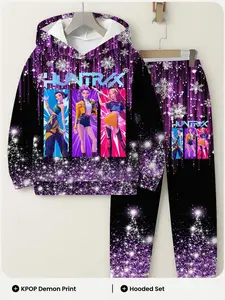 Adorable Girl Kpop Demon Hunters 3D Printed Hoodie Set, Comfortable Fashion Long Sleeve Pullover, Perfect for Spring Fall Winter Seasons