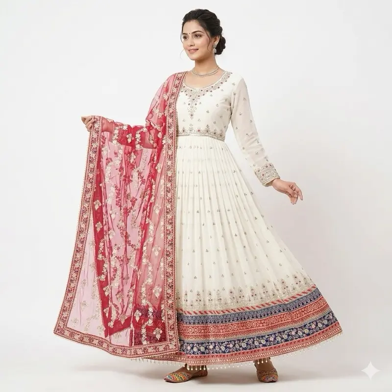 Indian Long Dress - White with Green Embroidery, Long Sleeves, Matching Dupatta, Elegant Casual Women's Wear, Versatile Aesthetic Design - TikTok Shop Indian Long Dress - White with Green Embroidery, Long Sleeves, Matching Dupatta, Elegant Casual Women's Wear, Versatile Aesthetic Design - TikTok Shop