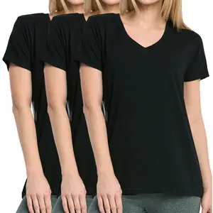 3 Pack Women's V Neck T-Shirts 95% Cotton Short Sleeve Tee Tops S - XL Classic Solid Basic Layering Workout Breathable Casual Summer Activewear Womenswear