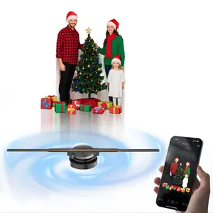 3D Holographic Projection Fan, Dual-Blade LED Display Light with 224 RGB Lights, WiFi/APP Control LED Light for Advertising, Party, Commercial, Audio