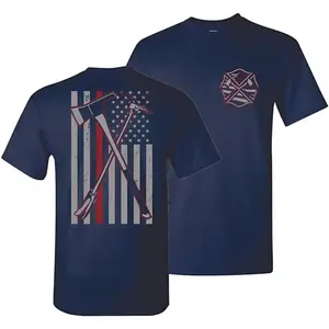 Patriotic Firefighter Axe Flag T-Shirt – Thin Red Line Graphic Tee for First Responders, Fire Dept Hero Gift for Men