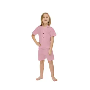 Boy Aloha Linen Cotton Shirt Cabana Set in Coral Pink