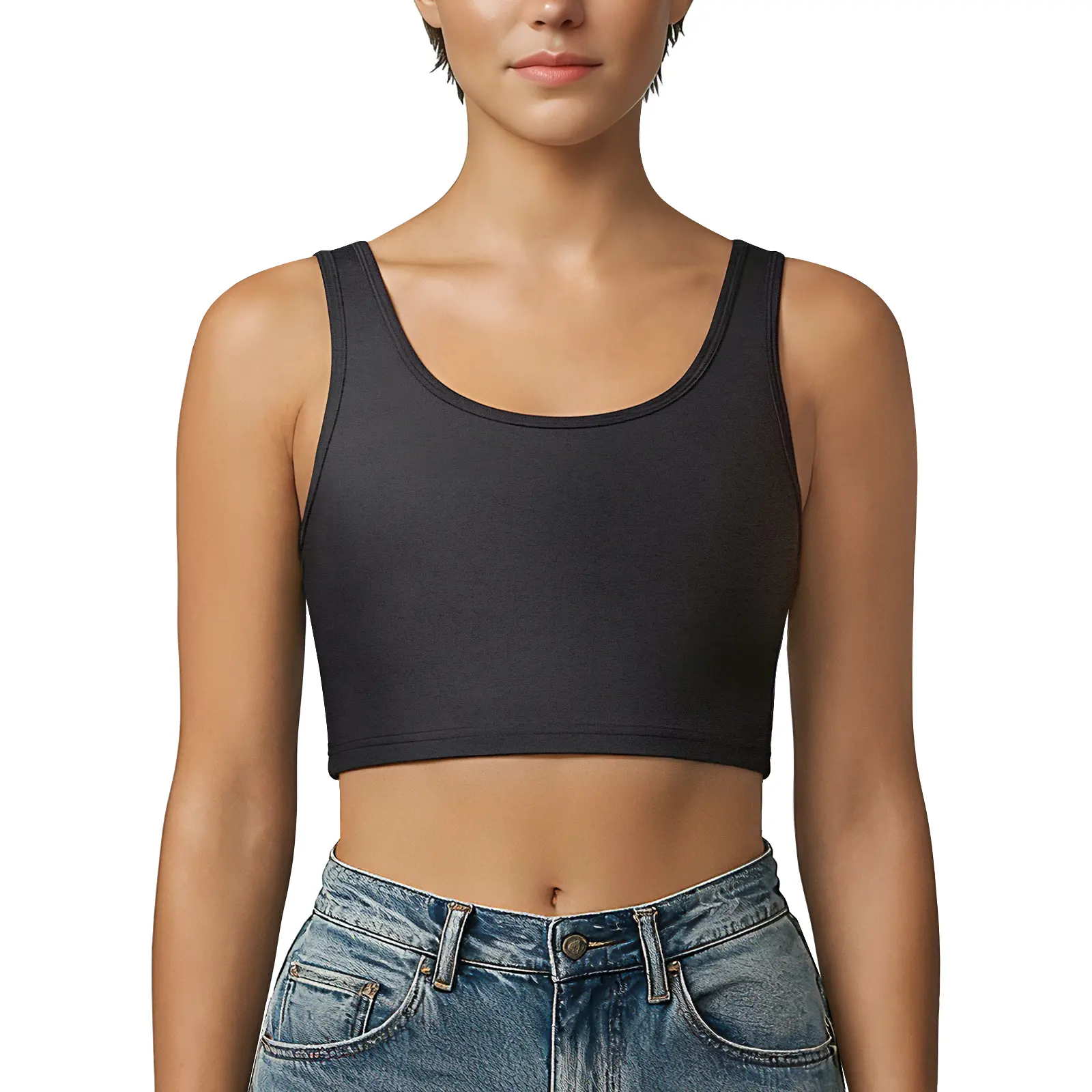 CuteStreet Pullover Chest Binder for Women Transgender FTM Crew Neck Back Mesh Tomboy Binder Bra Tank Top Black Fit