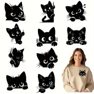 12 Pcs Prying Cat DIY DTF Transfer Stickers, Washable Heat Transfer Designs, No-Iron Decal for T-shirts, Masks, Pants, Backpacks