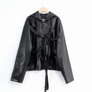 Roam The Halls Black Faux Leather Spider Jacket with Hood
