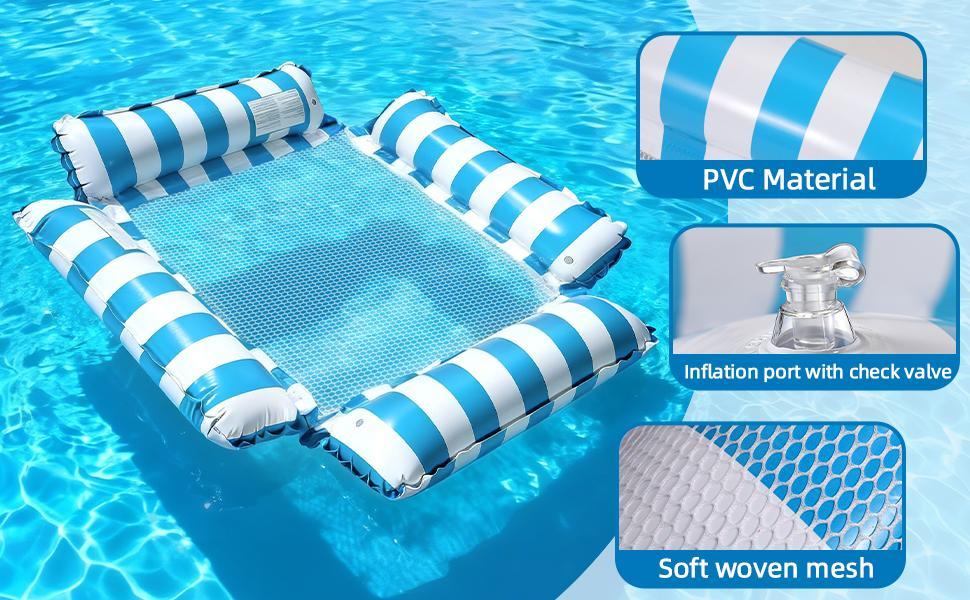 Pool Floats, Inflatable Pool Hammocks, Portable Pool Float for Adults, Pool Floats Adult Lounge Chair, Pool Float Raft for Summer Relaxing & Travel, Pool Accessories for Backyard Party, Above Ground Pool Accessories for Lake & Beach Vacation