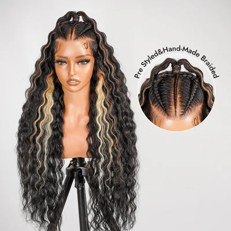 [Summer Musts] Wiggins Hair Stylist Wig Pre Braided Pre Cut Ready To Go Wig Black With The Blonde Highlight Deep Wave 13x6 Lace Frontal Wig Glueless Human Hair #WeeklyDeals #DealsForYouDays