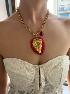 New Fashion 18K Gold Plated Big Leaf Pendant Necklace for Women Punk Stainless Steel Party Jewelry Gifts Tarnish Free