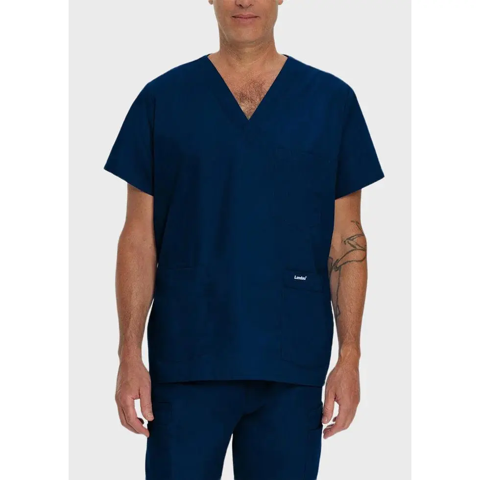 Landau Men's Five Pocket Solid Scrub Top