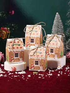 10 Pcs Cute Christmas Snowman House Candy Cookie Boxes, Small Kraft Paper Wrapped Gift Boxes, Festive Holiday Packaging, Creative Gift Packaging