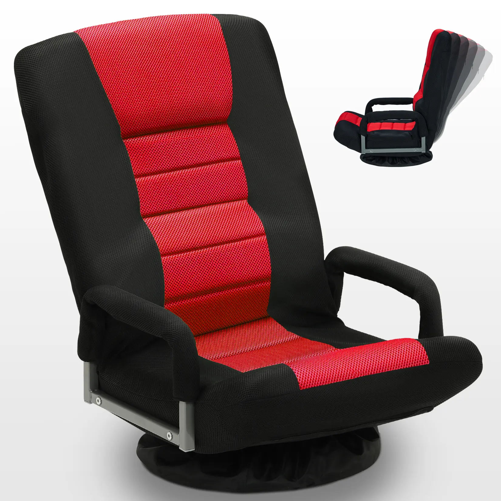 AHB Swivel Floor Gaming Chair w/Armrests, 6 Adjustable Backrest Positions, Foldable Comfy Floor Reading Seat, Lazy Lounger Couch,Ergonomic Living Room Furniture
