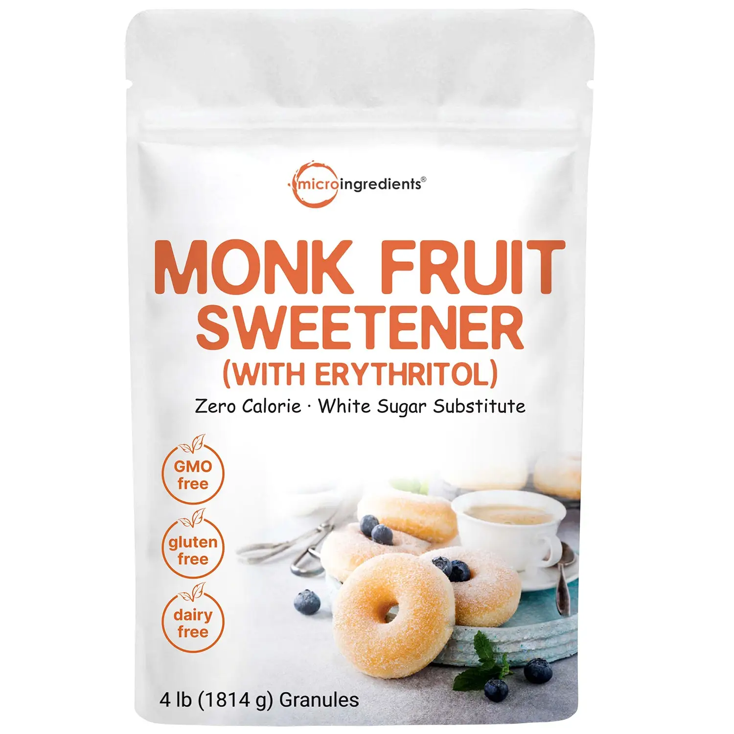 Micro Ingredients Monk Fruit Sweetener Granules, 4lb Natural Flavor