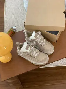 Winter Exclusive Fashion Thick Rubber Sole Snow Boots, Lace-Up Design, Low-Top Style, Fleece Lined, Warm and Comfortable, Size 43, Best Selling, Footwear