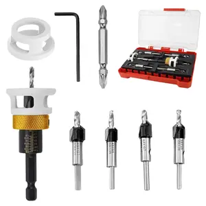 Set with Low Friction Depth Stop, 1/4" Quick Change Hex Shank with Replaceable HSS Bit, Counter Sink Bit for Woodworking