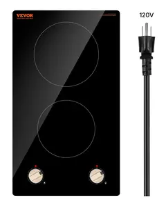 VEVOR Induction Cooktop, TikTokShopBlackFriday, 1800W Electric Countertop Burner, 2 Burner Knob Control Stove, Built-in Induction Cooktop with 12 Temperature Settings, Glass Surface, Auto Shut-Off