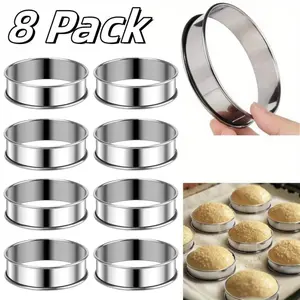 4/8/12PCS Double Rolled Crumpet Rings English Muffin Rings Nonstick Stainless Steel Pastry Tart Rings for Baking Round Egg Ring Molds Kitchen Cooking Baking Accessories