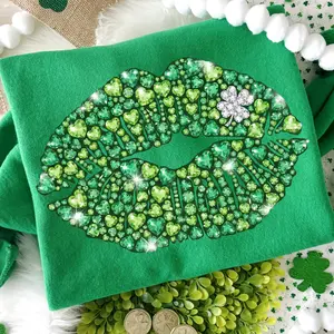 [Sale off up to 50%] Not Glitter Shamrock Coquette Rhinestone Lips Sweatshirt, Retro Patrick, Coquette St Patrick's Day, Lucky Shamrock, Lucky Charm, streetwear graphic tee
