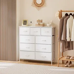 New Color Cupboards Cabinets Dresser - with 9 Drawers, Bedroom Organizer, Steel Frame and Wood Top for Bedroom, Closet, Entryway