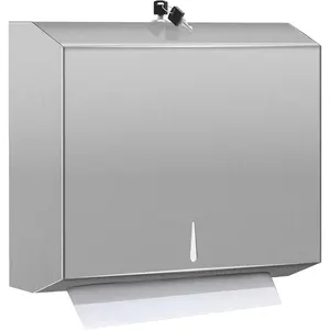 Paper Towel Dispenser Wall Mount, Stainless Steel Hand Towel Dispenser with Lock, Fold Paper Towel Holder for Bathroom Kitchen Office Public Places, Large Capacity Tissue Holder