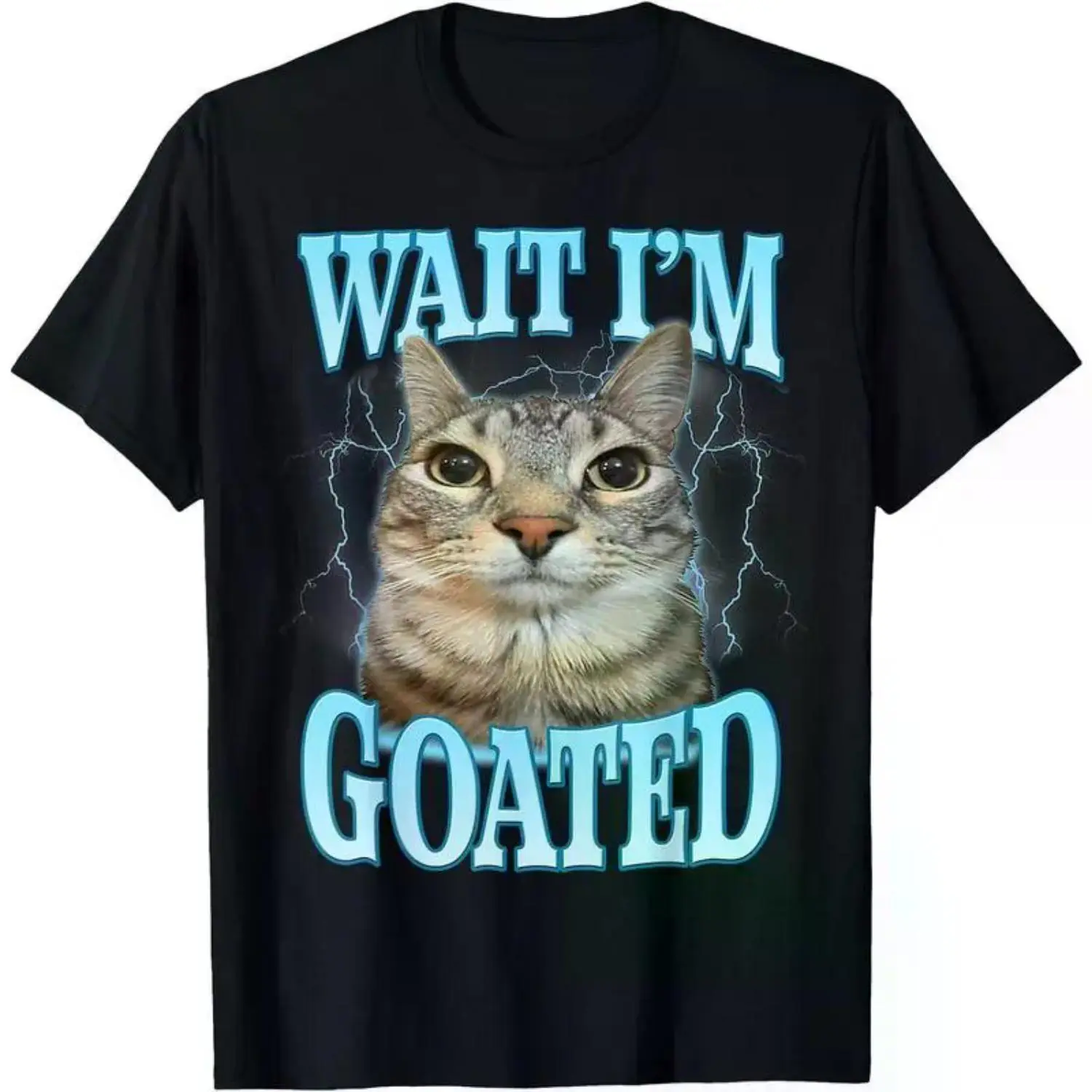 Women's 100% Cotton Crewneck Short-Sleeve Top, Humorous Cat Meme Shirt with "Wait I'm Goated" Silly Saying Graphic, Casual Streetwear T-Shirt, Shortsleeve, Meme Shirts